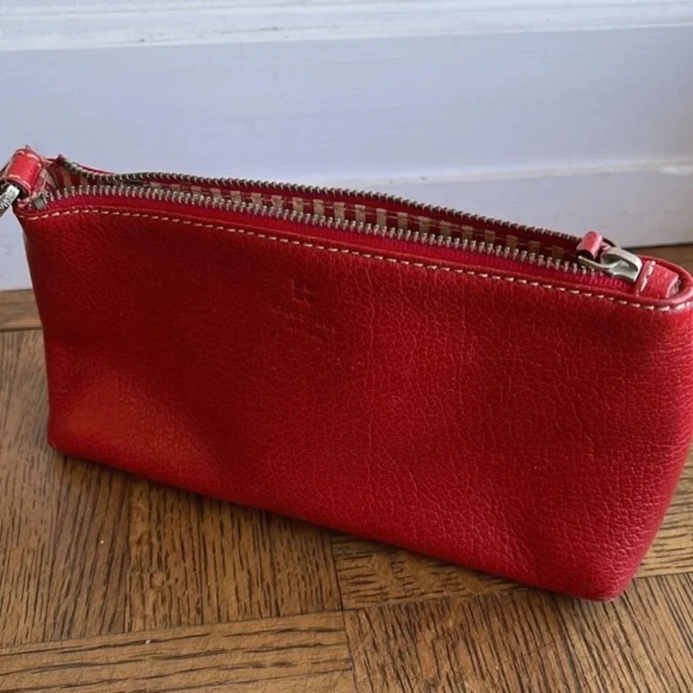 Kate Spade red pebbled leather wristlet bag